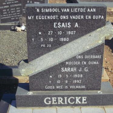 GERICKE Esias A. 1907-1980 &amp; Sarah J.G. 1908-1992