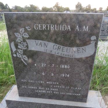 GREUNEN Gertruida A.M., van nee LA GRANGE 1880-1974