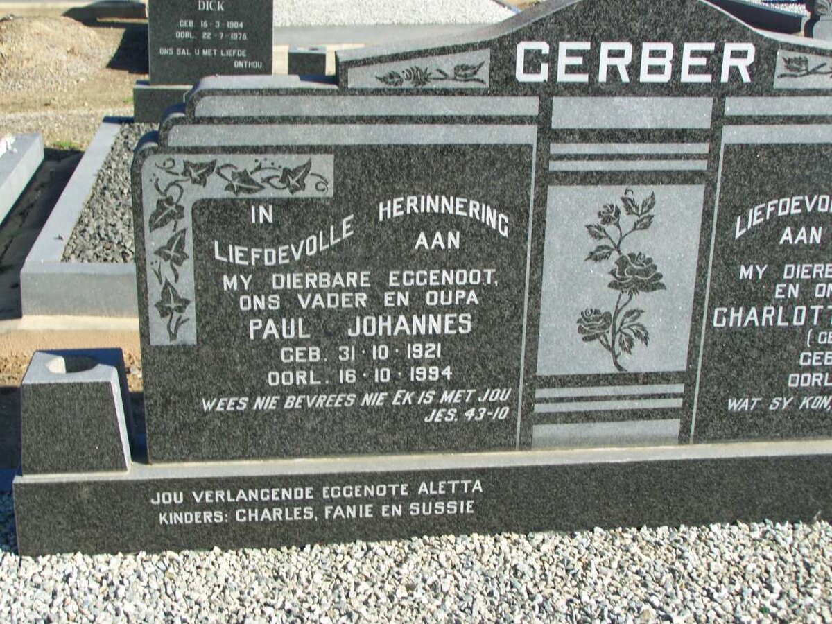 GERBER Paul Johannes 1921-1994 &amp; Charlotte J. STANDER 1927-1975