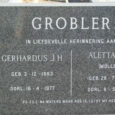 GROBLER Gerhardus J.H. 1893-1977 &amp; Aletta M.M. MOLLER 1899-1977