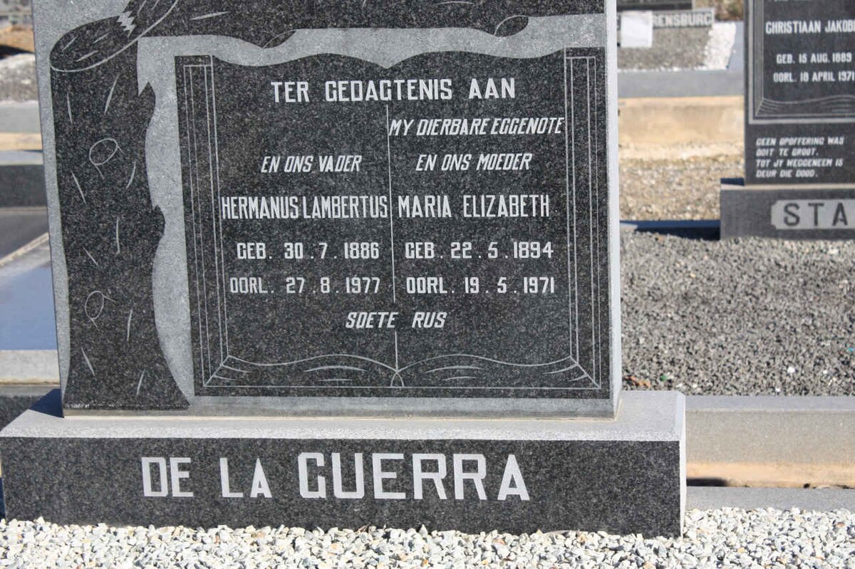 GUERRA Hermanus Lambertus, de la 1886-1977 &amp; Maria Elizabeth 1894-1971