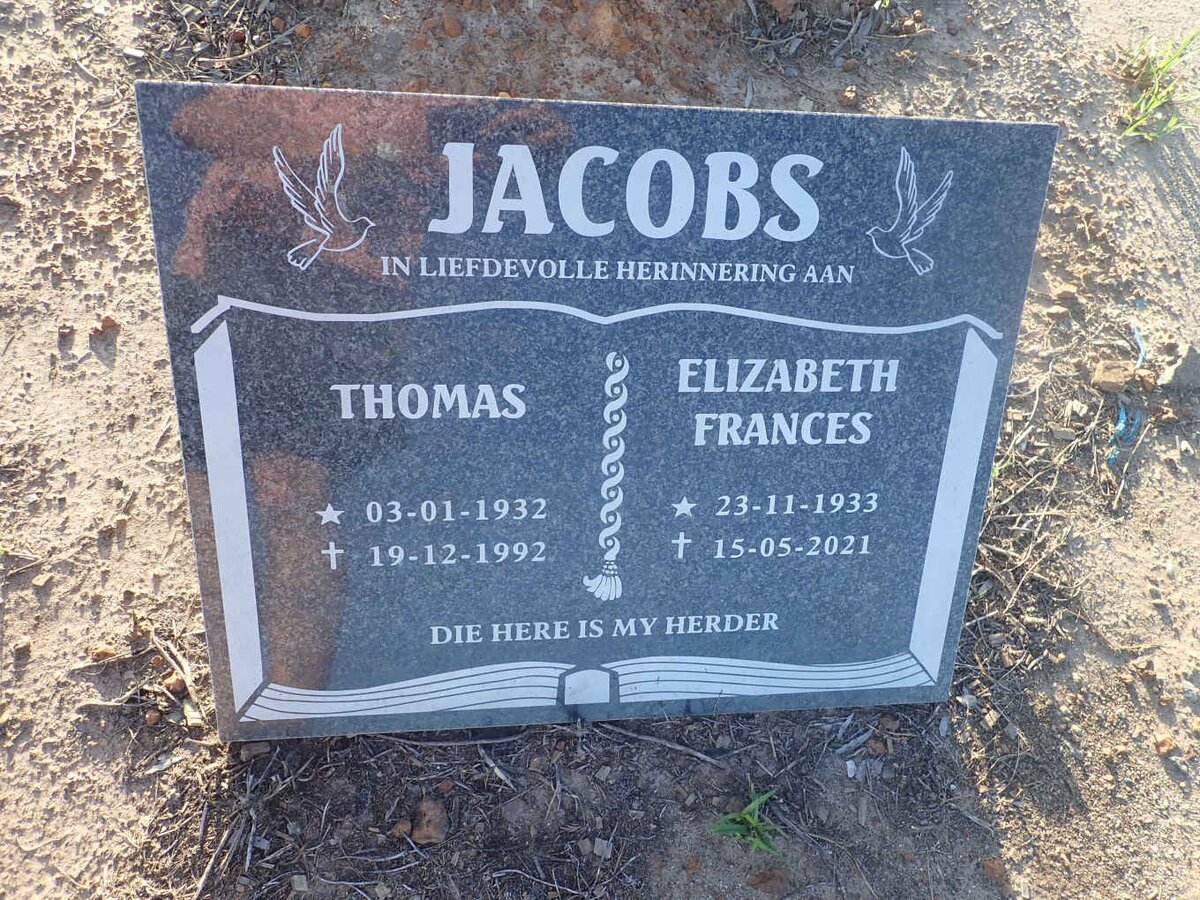 JACOBS Thomas 1932-1992 &amp; Elizabeth Frances 1933-2021