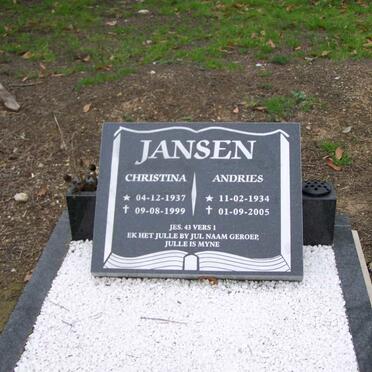 JANSEN Andries 1934-2005 &amp; Christina 1937-1999