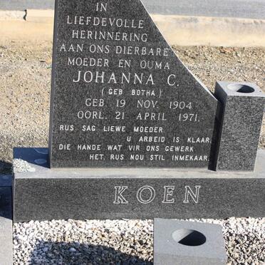 KOEN Johanna C. nee BOTHA 1904-1971
