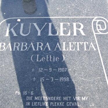 KUYLER Barbara Aletta 1907-1998