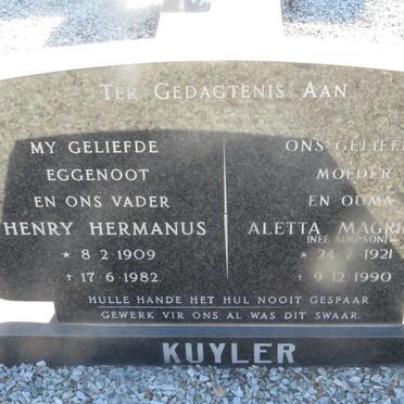 KUYLER Henry Hermanus 1909-1982 & Aletta Margrietha SIMPSON 1921-1990