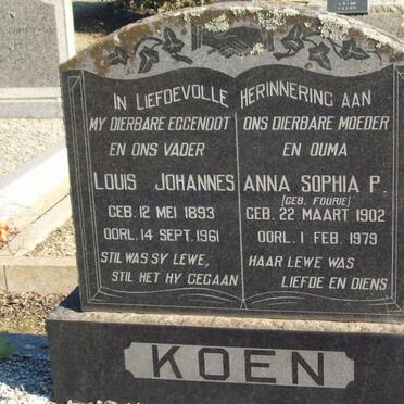 KOEN Louis Johannes 1893-1961 &amp; Anna Sophia P. FOURIE 1902-1979