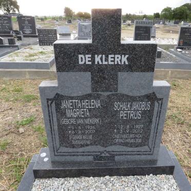 KLERK Schalk Jakobus Petrus, de 1927-2012 &amp; Janetta Helena Magrieta VAN NIEKERK 1926-2007