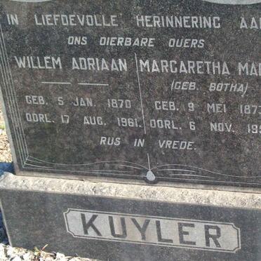 KUYLER Willem Adriaan 1870-1961 &amp; Margaretha Maria BOTHA 1873-1959