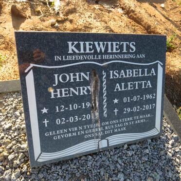 KIEWIETS John Henry 196?-2019 & Isabella Aletta 1962-2017