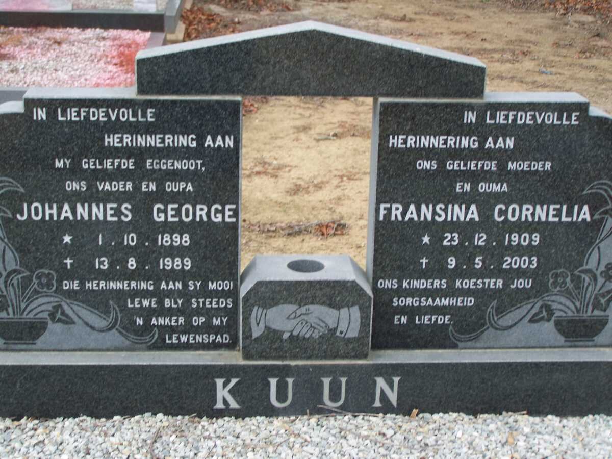 KUUN Johannes George 1898-1989 &amp; Fransina Cornelia 1909-2003