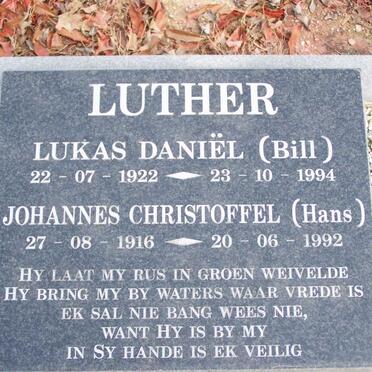 LUTHER Lukas Daniel 1922-1994 :: LUTHER Johannes Christoffel 1916-1992