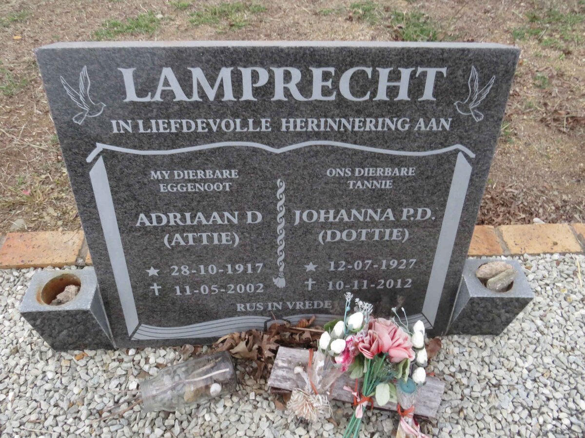 LAMPRECHT Adriaan D. 1917-2002 &amp; Johanna P.D. 1927-2012