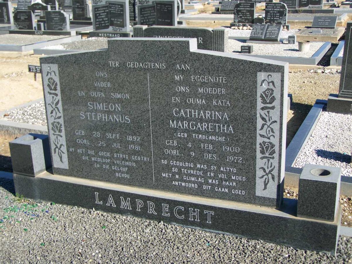LAMPRECHT Simeon Stephanus 1892-1981 &amp; Catharina Margaretha TERBLANCHE 1900-1972