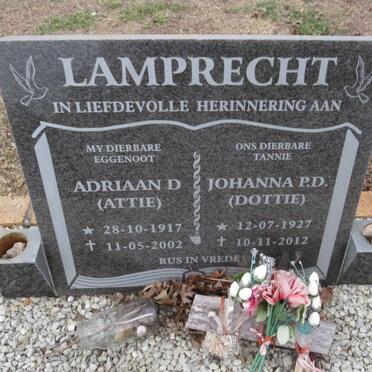 LAMPRECHT Adriaan D. 1917-2002 &amp; Johanna P.D. 1927-2012