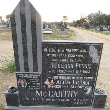MCCARTHY Frederick Petrus 1927-1993 &amp; Alida Jacoba 1930-2021 :: MCCARTHY Frederick William 1954-2011