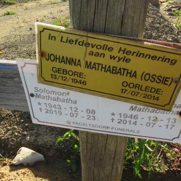 MATHABATHA Solomon 1943-2019 & Johanna 1946-2014