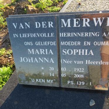 MERWE Maria Sophia Johanna, van der nee VAN HEERDEN 1922-2008