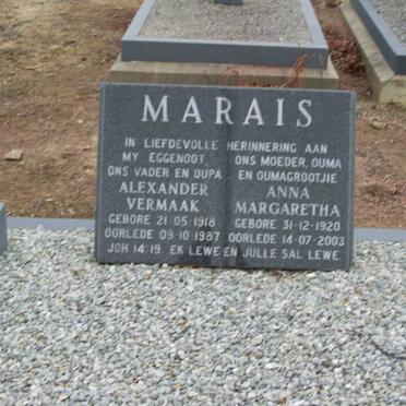MARAIS Alexander Vermaak 1918-1987 &amp; Anna Margaretha 1920-2003