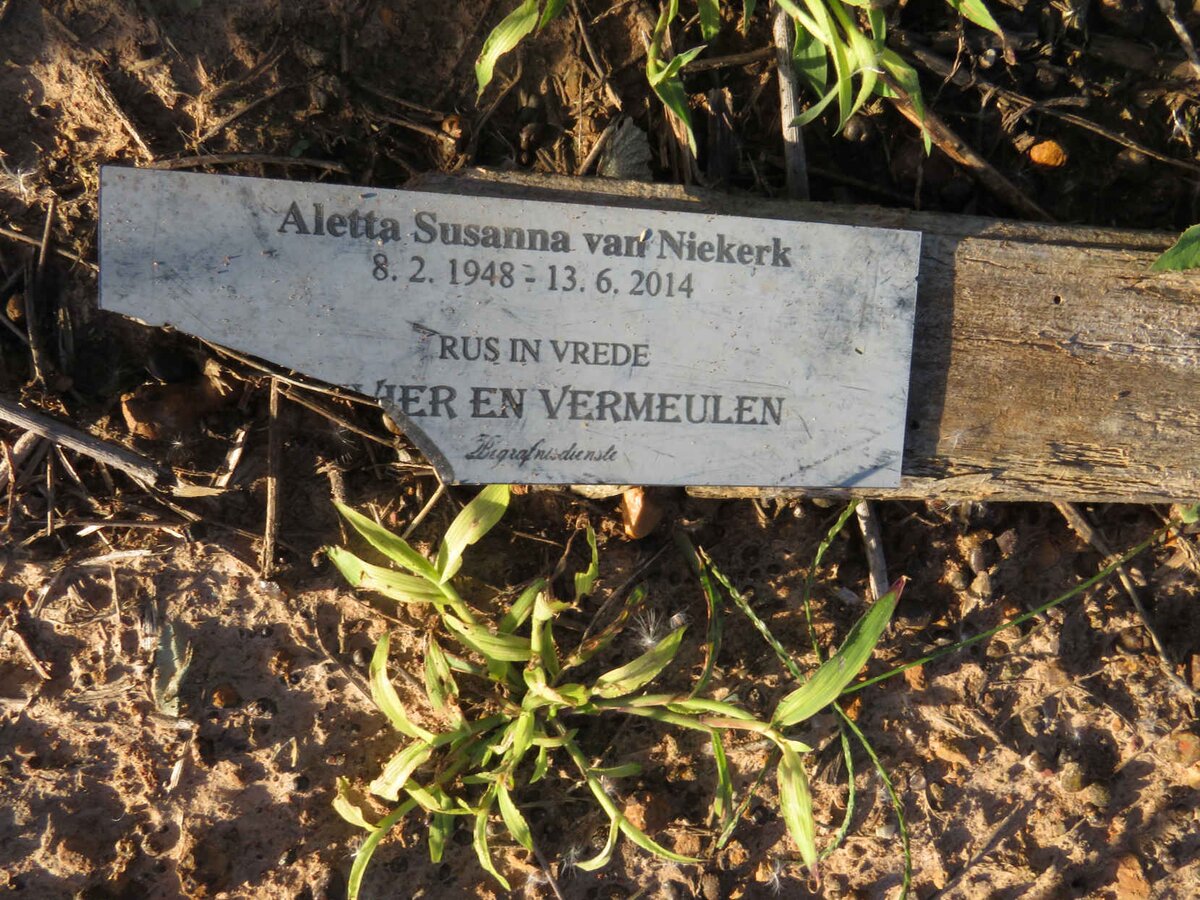 NIEKERK Aletta Susanna, van 1948-2014