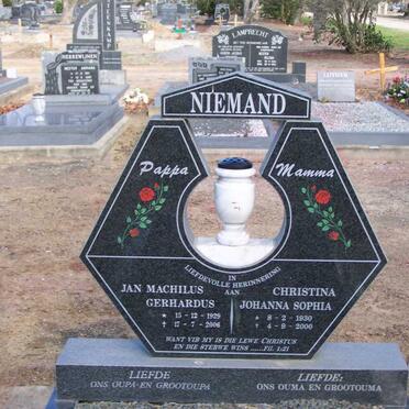 NIEMAND Jan Machilus Gerhardus 1929-2006 &amp; Christina Joanna Sophia 1930-2000