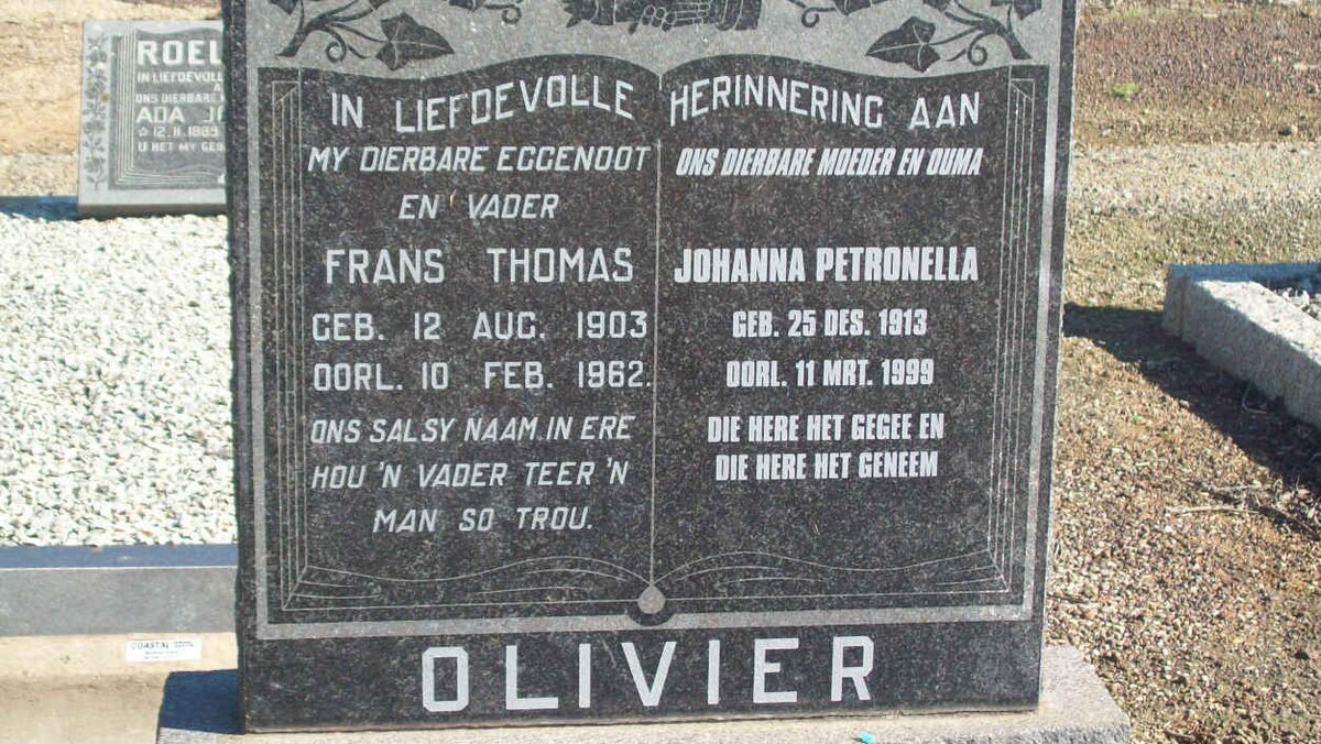 OLIVIER Frans Thomas 1903-1962 &amp; Johanna Petronella 1913-1999