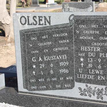OLSEN Gustave A. 1909-1984 &amp; Hester M.M. DU PLESSIS 1912-1984