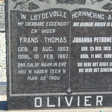 OLIVIER Frans Thomas 1903-1962 &amp; Johanna Petronella 1913-1999
