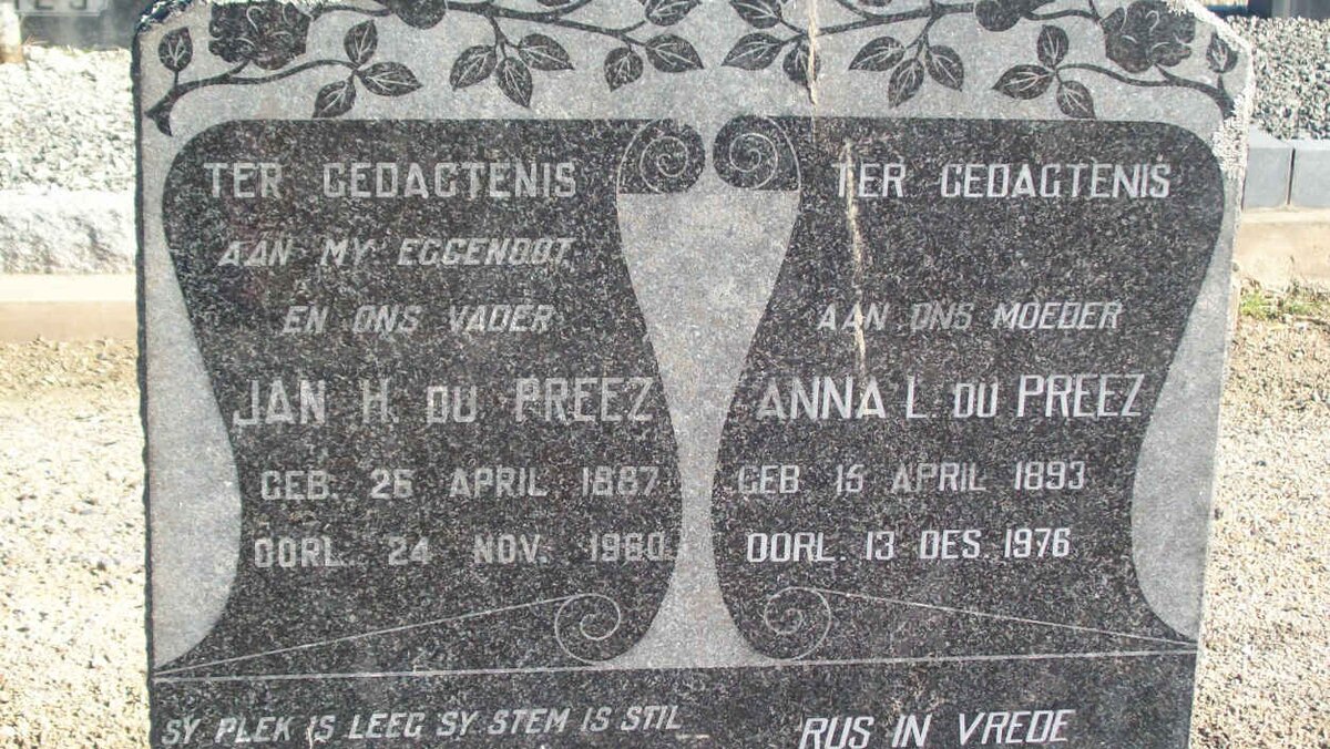 PREEZ Jan H., du 1887-1960 &amp; Anna L. 1893-1976