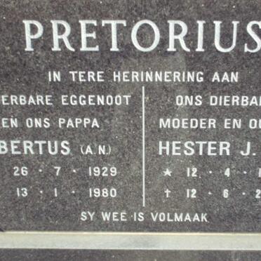 PRETORIUS Bertus A.N. 1929-1980 &amp; Hester J. VAN ROOYEN 1924-2004
