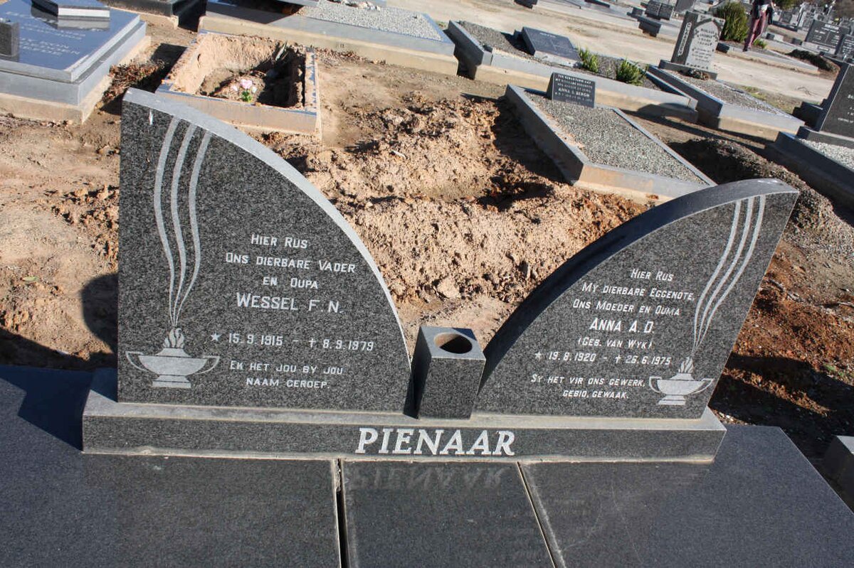 PIENAAR Wessel F.N. 1915-1979 &amp; Anna A.D. VAN WYK 1920-1975