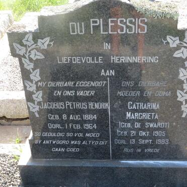 PLESSIS Jacobus Petrus Hendrik, du 1884-1964 & Catharina Margrieta DE SWARDT 1905-1983
