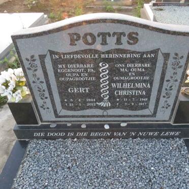 POTTS Gert 1944-2012 & Wilhelmina Christina 1945-2017