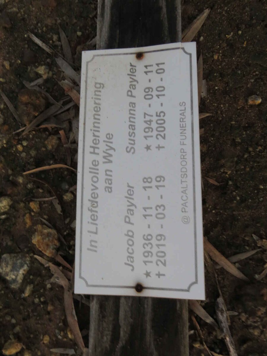 PAYLER Jacob 1936-2019 & Susanna 1947-2005