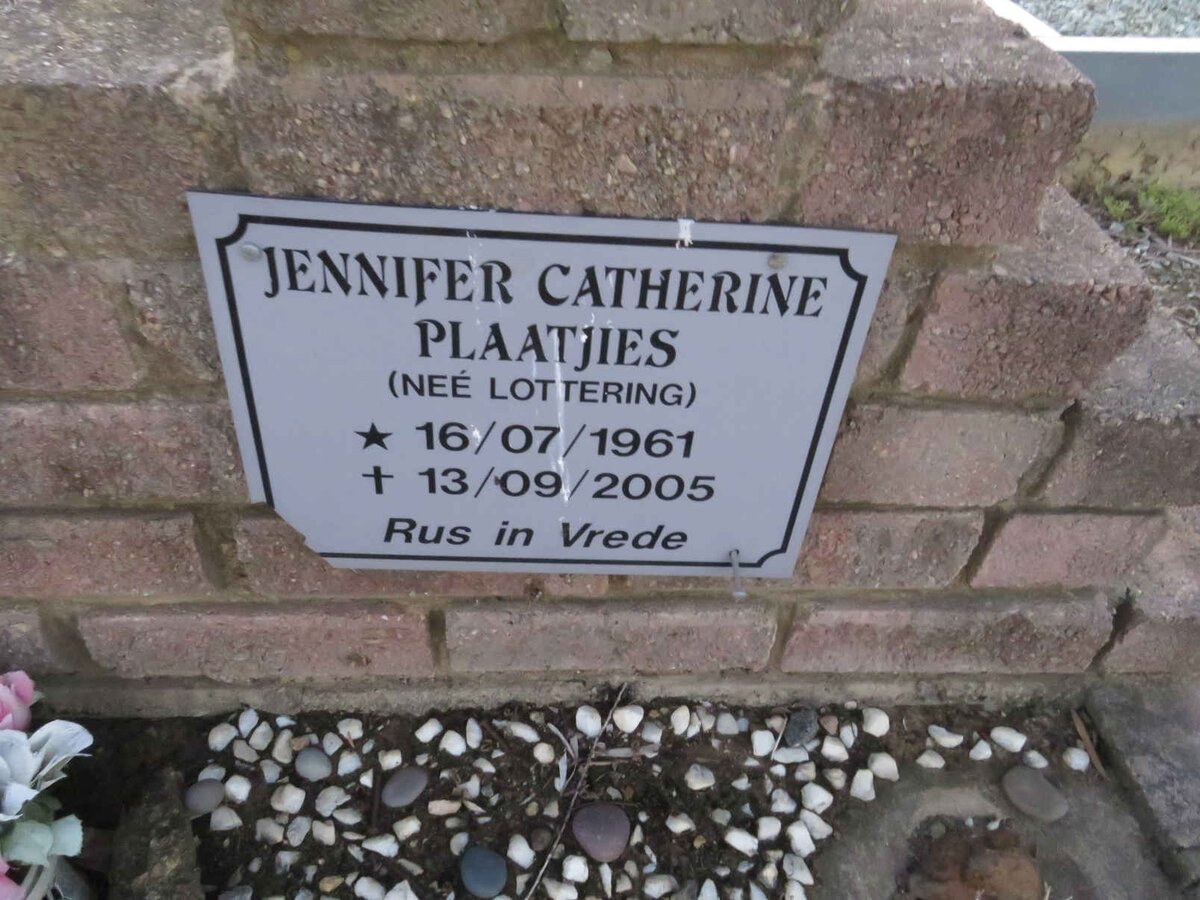 PLAATJIES Jennifer Catherine nee LOTTERING 1961-2005