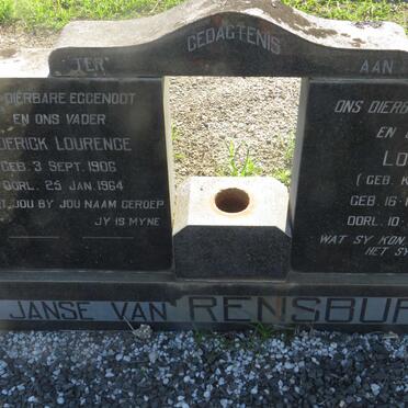 RENSBURG Frederick Lourence, Janse van 1906-1964 & Loura KEYTER 1909-1975