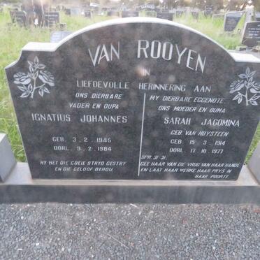 ROOYEN Ignatius Johannes, van 1945-1984 & Sarah Jacomina VAN HUYSTEEN 1914-1977