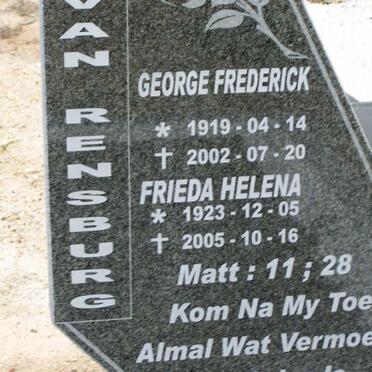 RENSBURG George Frederik, Janse van 1919 2002 &amp; Frieda Helena 1923-2005