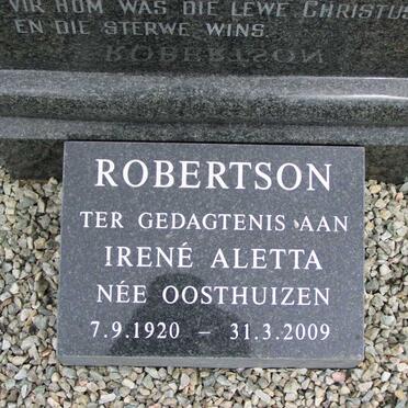 ROBERTSON Albertus Meyer 1921-1994 &amp; Irene Aletta OOSTHUIZEN 1920-2009