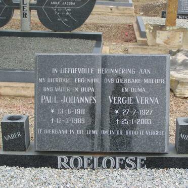 ROELOFSE Paul Johannes 1911-1989 &amp; Vergie Verna 1927-2003