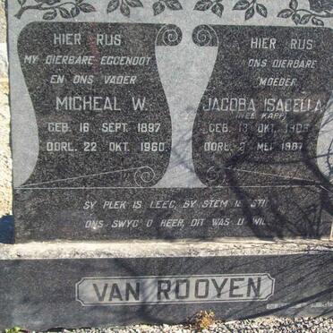 ROOYEN Michael W., van 1897-1960 &amp; Jacoba Isabella KAPP 1908-1987