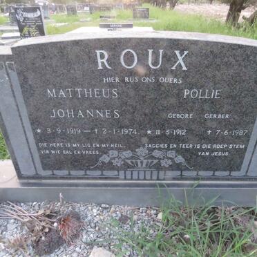 ROUX Mattheus Johannes 1919-1974 &amp; Pollie GERBER 1912-1987