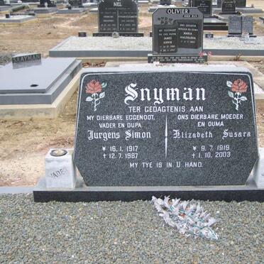 SNYMAN Jurgens Simon 1917-1987 &amp; Elizabeth Susara 1919-2003