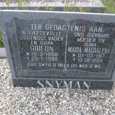 SNYMAN Gideon 1906-1988 & Maria Magdalena 1917-2001
