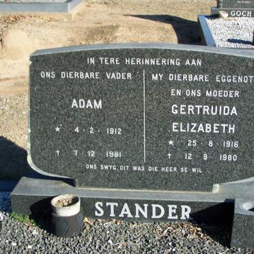 STANDER Adam 1912-1981 &amp; Gertruida Elizabeth 1916-1980