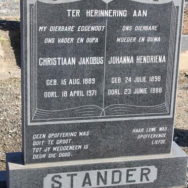 STANDER Christiaan Jakobus 1889-1971 &amp; Johanna Hendriena 1898-1988
