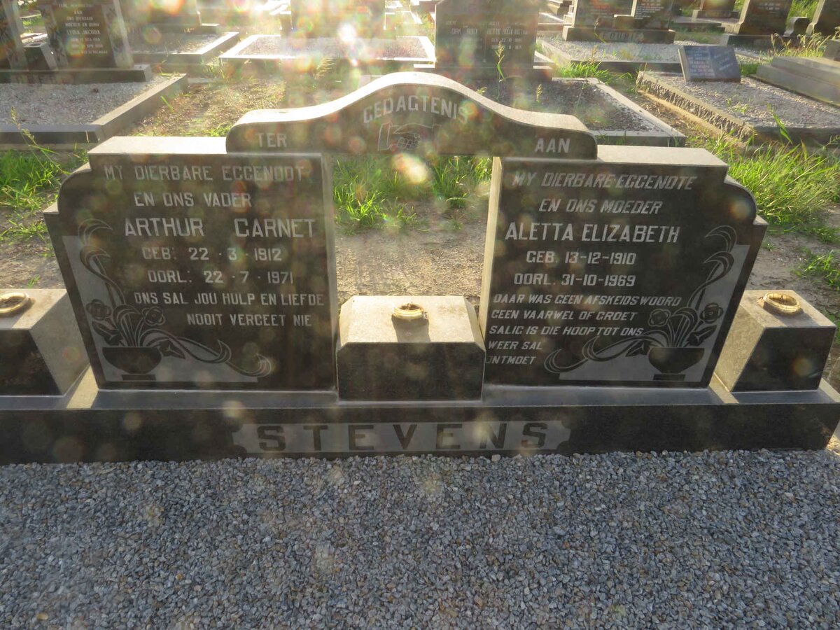 STEVENS Arthur Garnet 1912-1971 &amp; Aletta Elizabeth 1910-1969