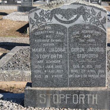 STOPFORTH Gideon Jacobus 1901-1961 &amp; Maria Jacoba STANDER 1900-1957