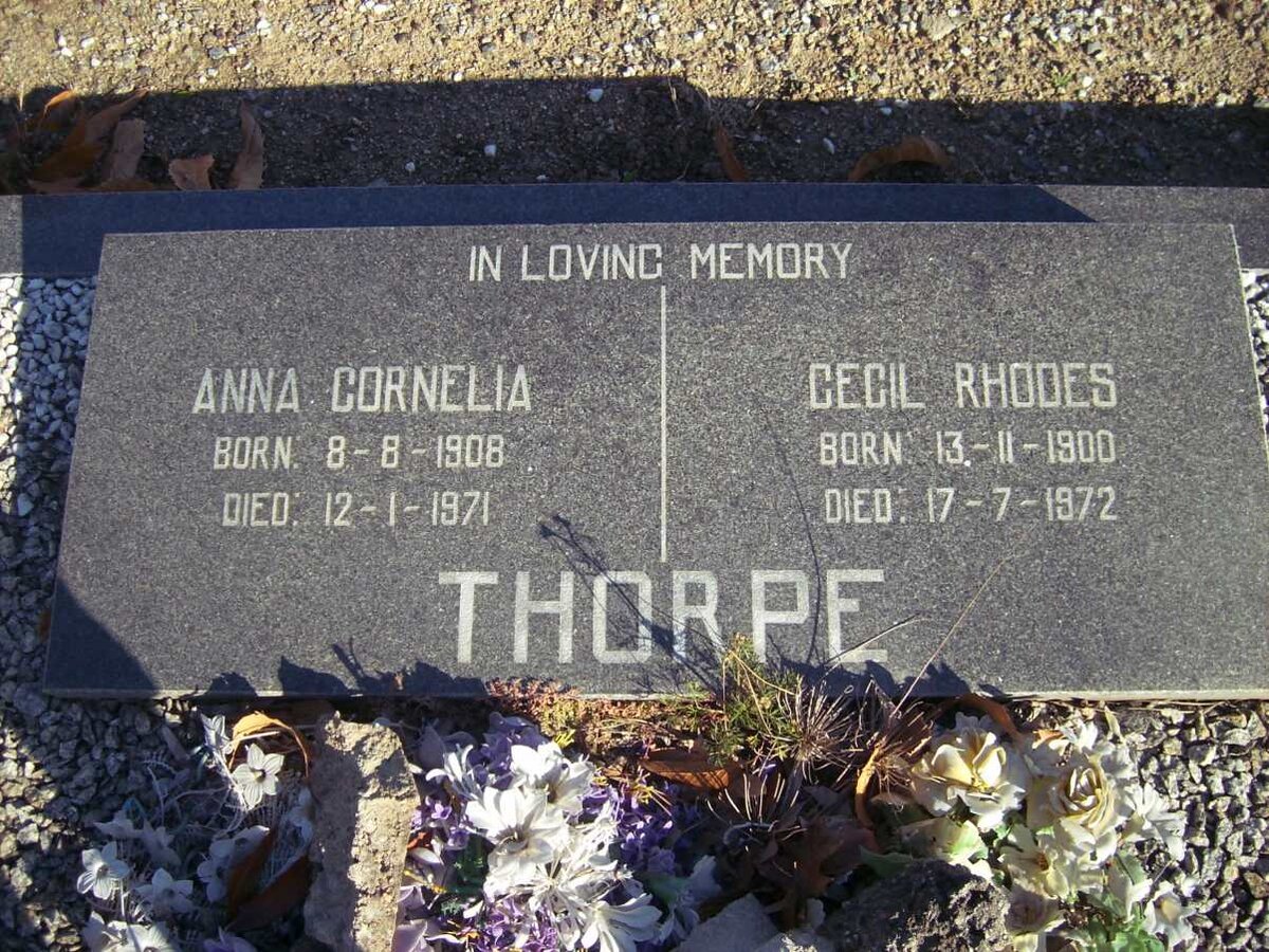 THORPE Cecil Rhodes 1900-1972 &amp; Anna Cornelia 1908-1971