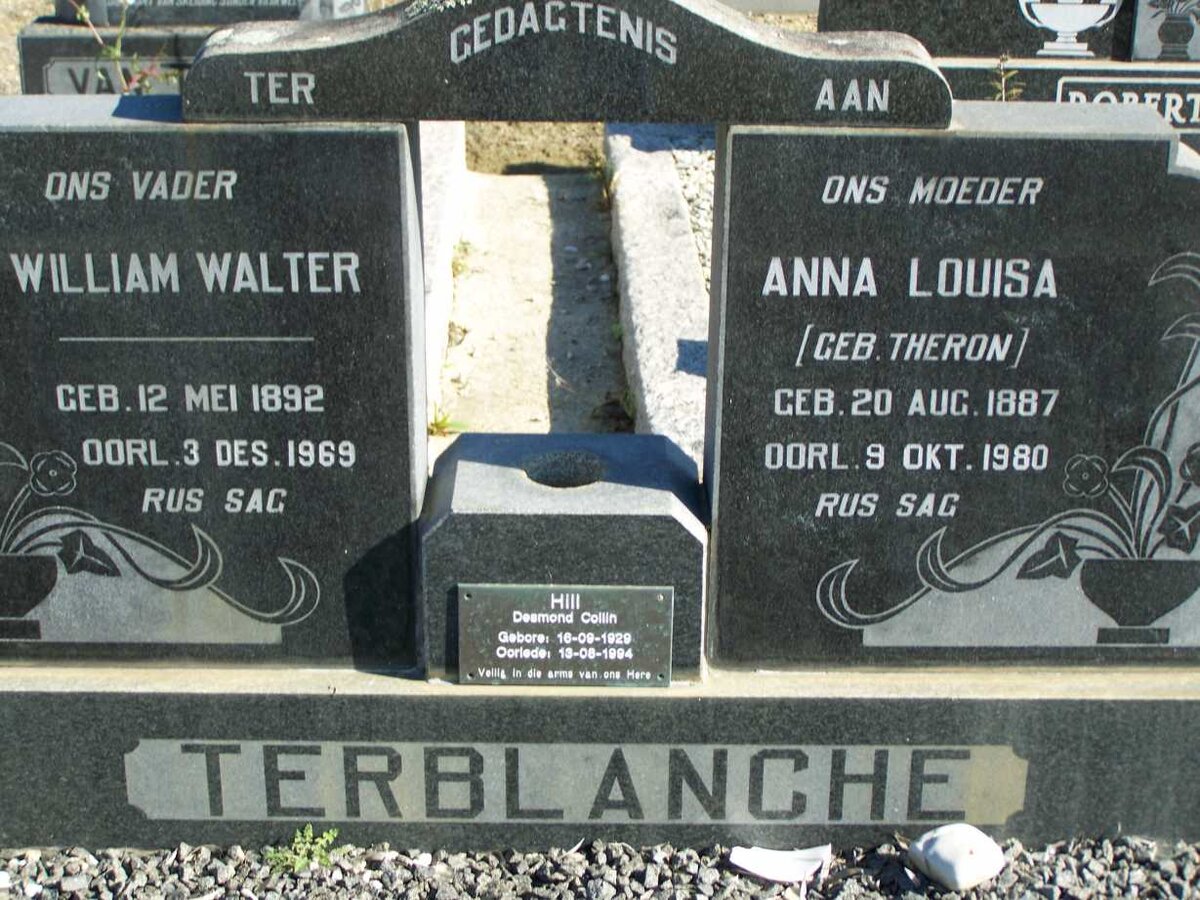 TERBLANCHE William Walter 1892-1969 &amp; Anna Louisa THERON 1887-1980 :: HILL Desmond Colin 1929-1994